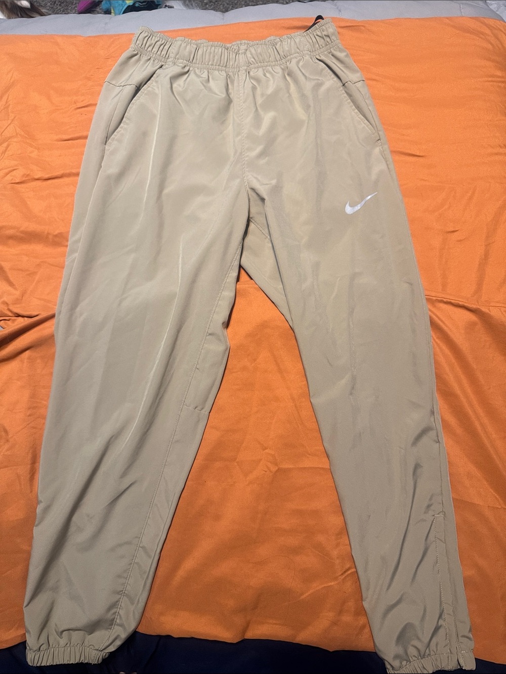 Nike Beige Jogger Track Pants with White Swoosh